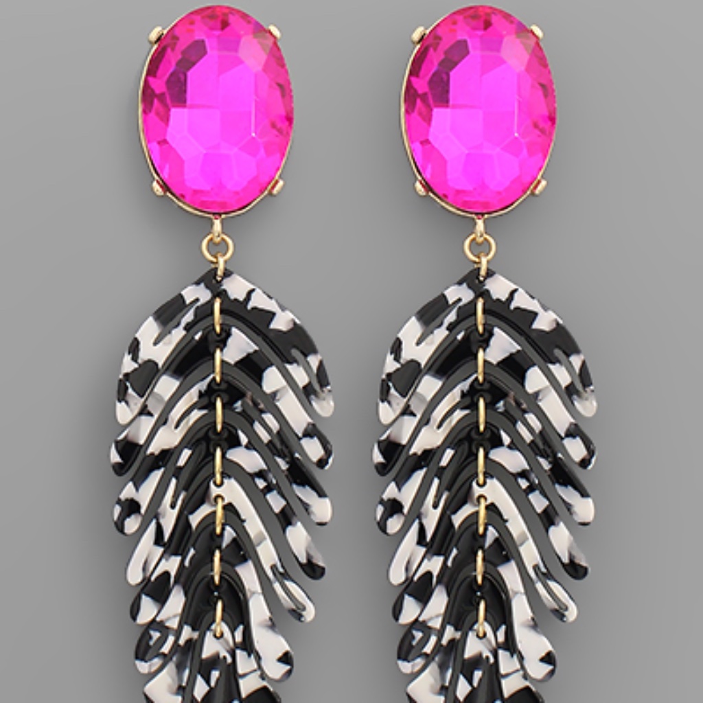Oval & Acrylic Leaf Earrings